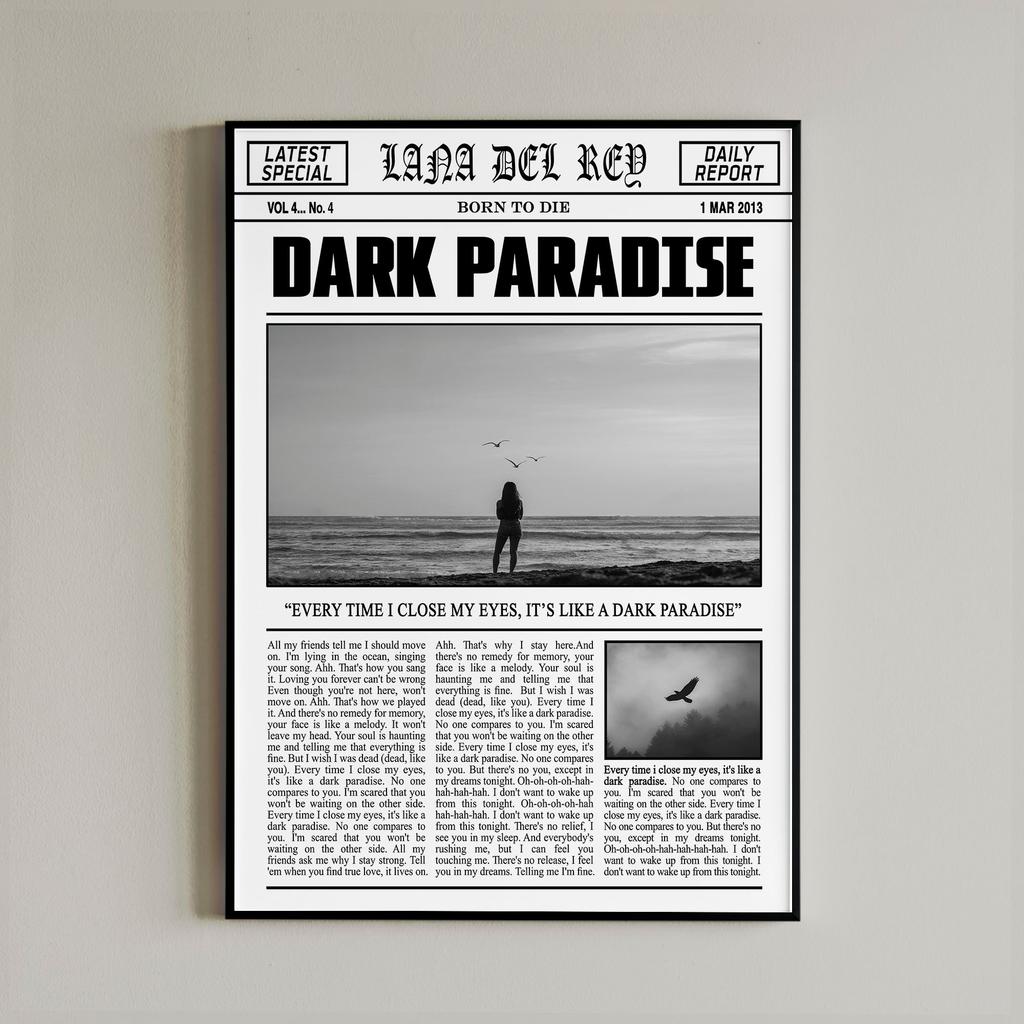 Black and White Lana Del Rey Newspaper Poster Aesthetics Girl Singer Rapper Canvas Painting Print Wall Art Mural Home Room Decor