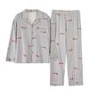 Autumn Cartoon Print Lycra Cotton Pajama Set with Lapel Collar