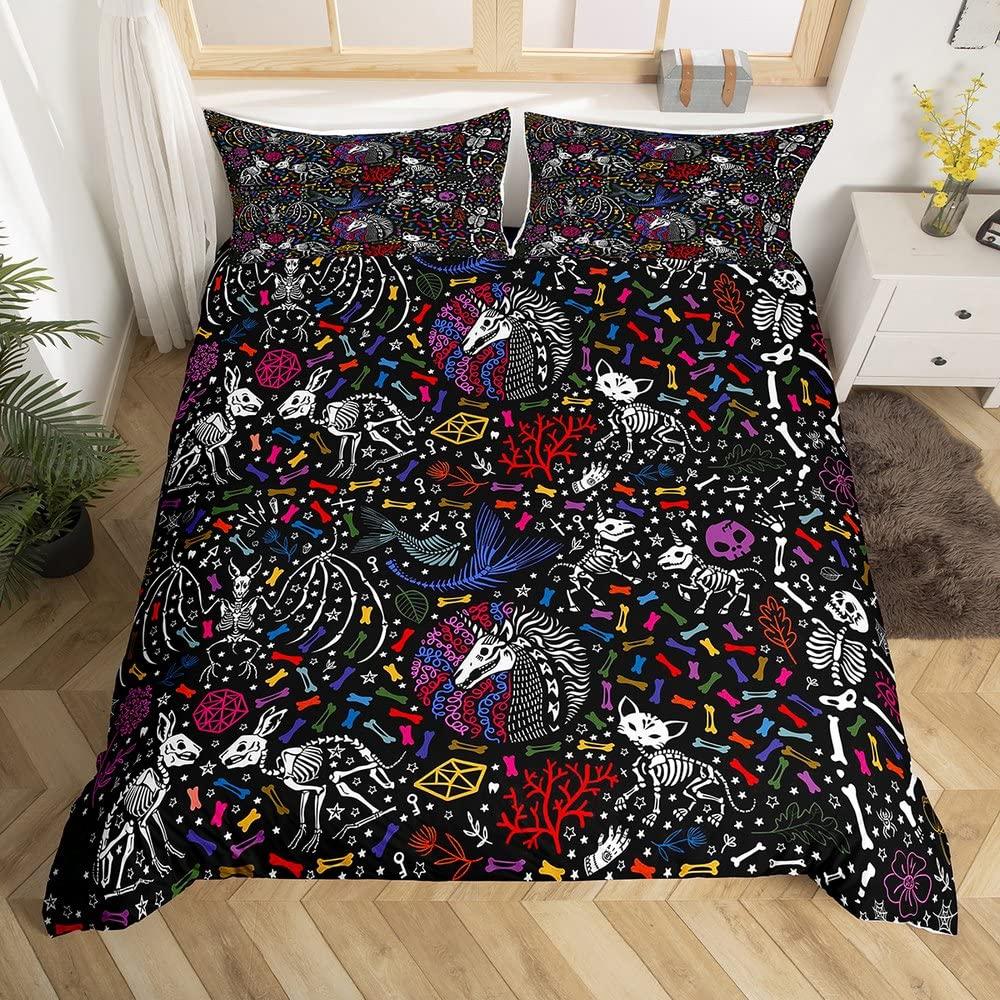 Death Moth Duvet Cover Set Skull Bedding Set Snake Mandala Moon Phase Comforter Cover Trippy Skeleton Quilt Cover Set Queen Size