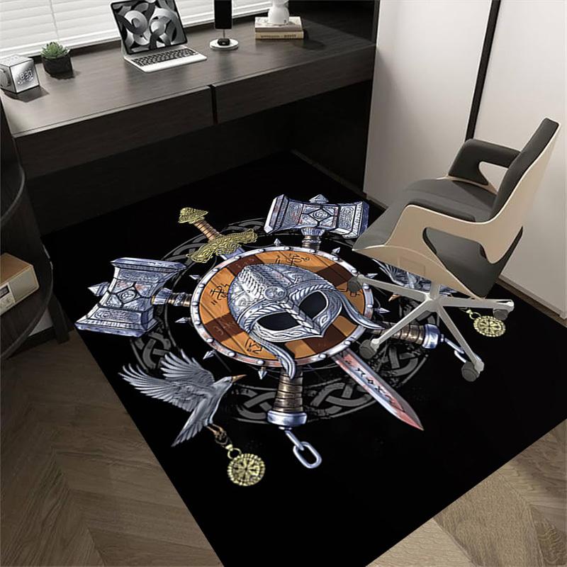 1pc Viking Shield Themed Rug for Home Decor, Non-slip Office Carpet, Chair Mat, Outdoor Mat, Christmas and Halloween Gifts-0731089