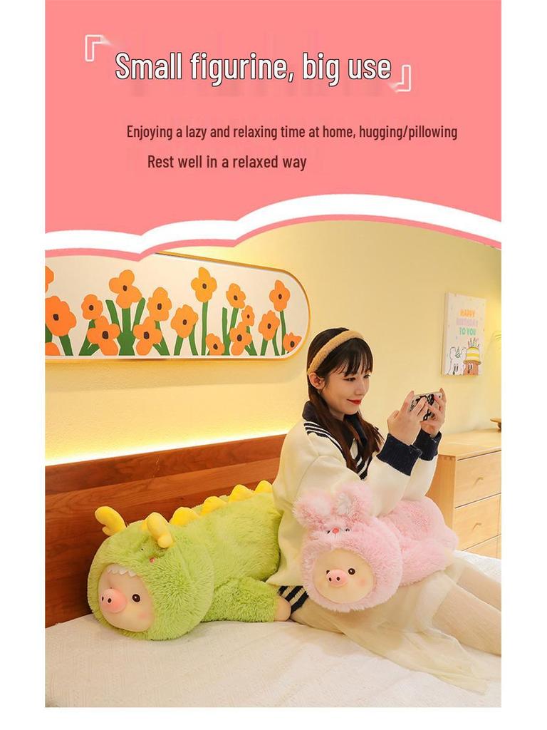 Cartoon Dinosaur Transforming Plush Pig Toy - Long Fur Sleeping Hug Pillow