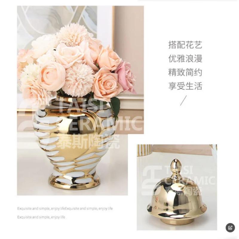 Nordic Golden Ceramic Soft Decoration General Jar Crafts Entrance Electroplating Vase Decorative Ornament