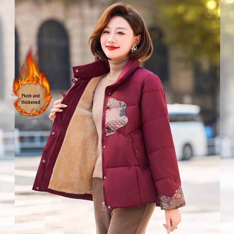 

BAOLIANDUO Women s Thickened Fleece Stand Collar Winter Padded Jacket XL