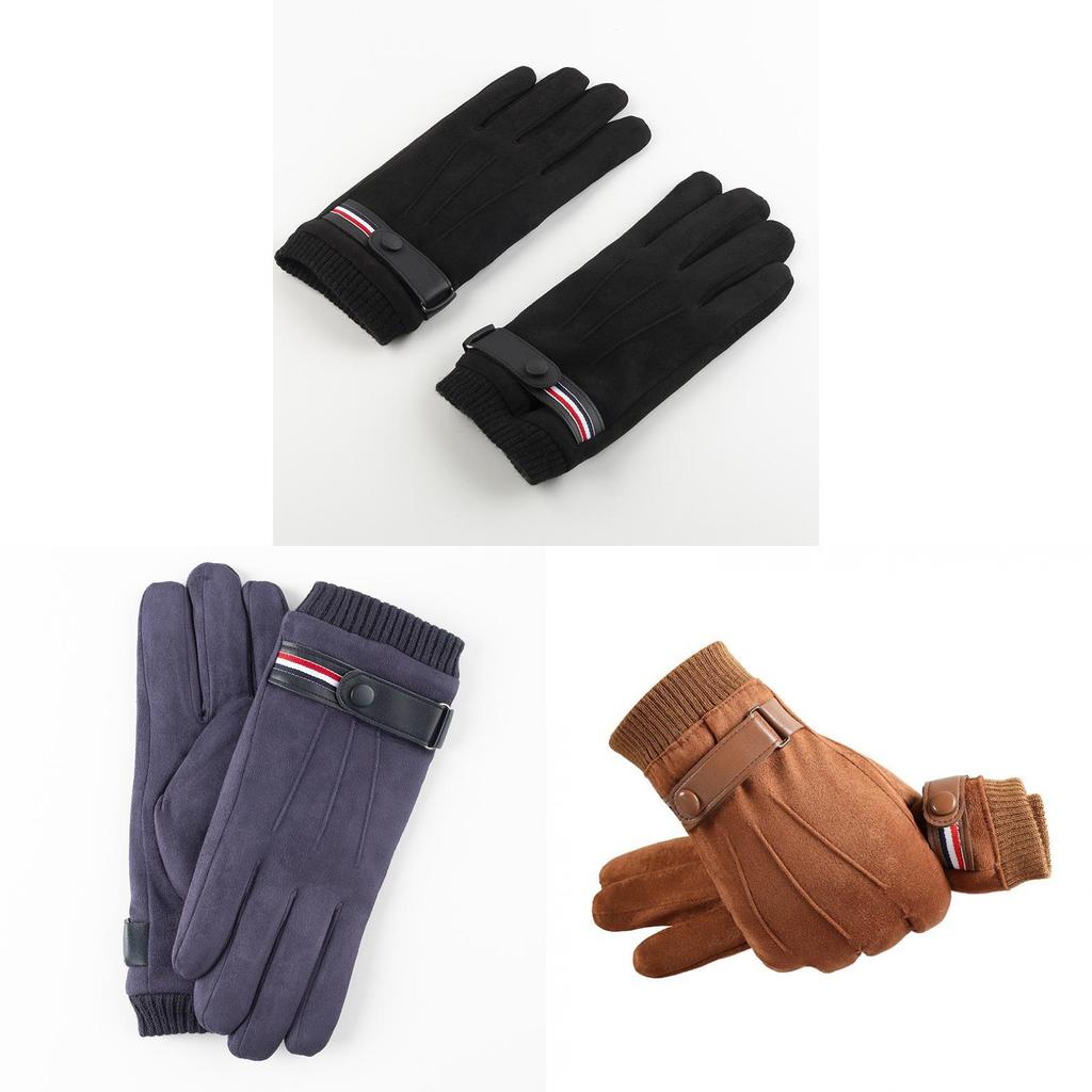 Winter Mens Thick Fleece Lined Leather Touchscreen Gloves For Outdoor Commuting