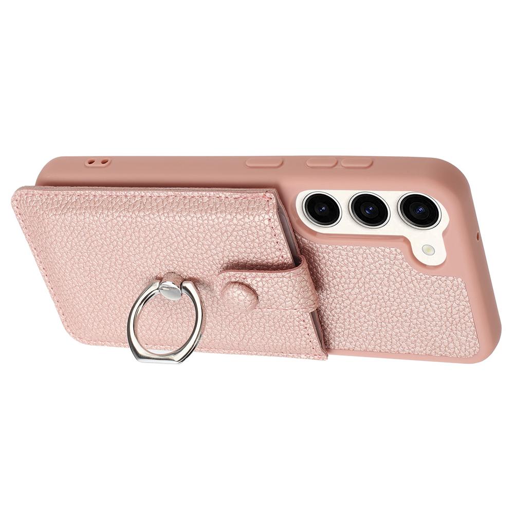 For Samsung Galaxy S23 Case Drawing Type Card Slots Litchi Texture Leather Back Cover with Ring Kickstand