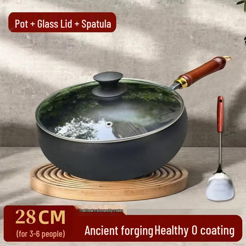 XiaoShuo Traditional 28cm Wrought Iron Wok Set