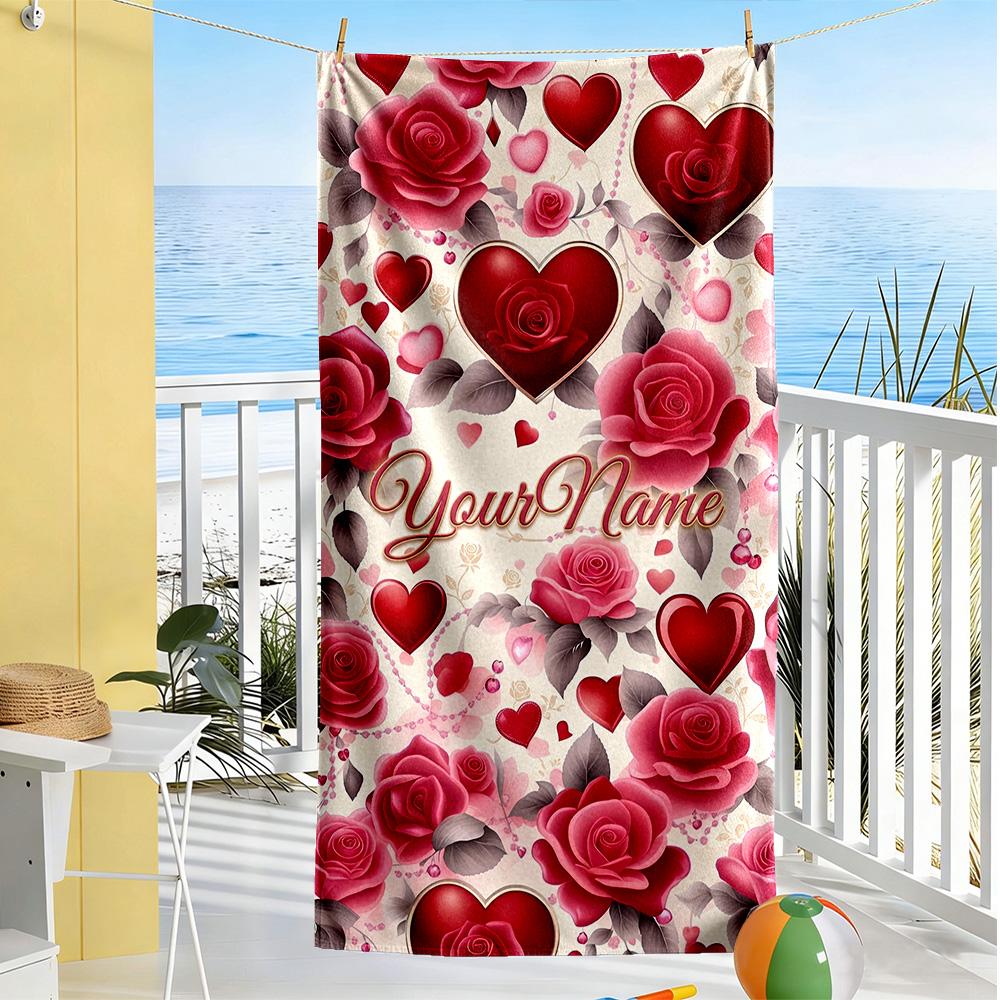 Rose Personalized Text Beach Towel Quick-Dry Soft Microfiber Perfect for Traveling Yoga Camping and Swimming