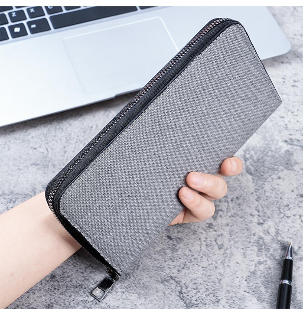 Men's long zipper coin purse with large capacity and multiple compartments, business canvas cross-border clutch bag and card cas
