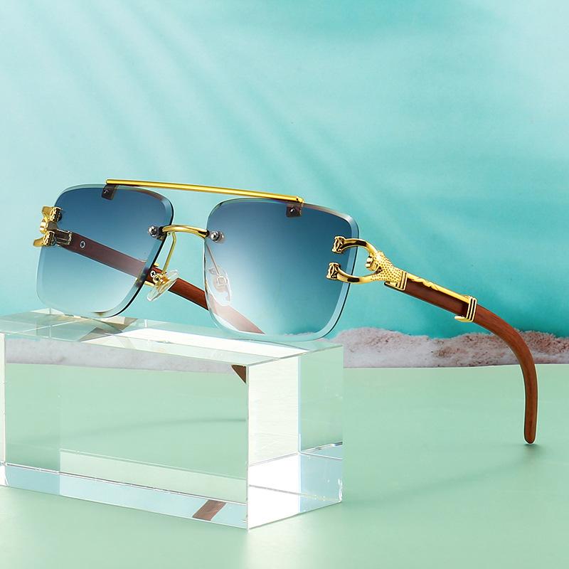 Lunettes de Soleil Carrées Sans Monture Style Vintage Classique Tête de Léopard Mode Hommes Femmes Marque de Luxe Designer Lunettes de Soleil
