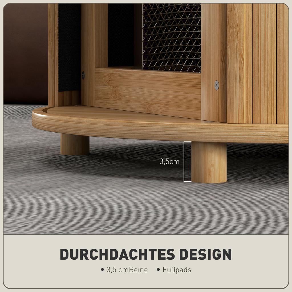 Side Table, Round, with Storage, Sliding Door, Bamboo, Ø60 x 45 cm, Load Capacity up to 20 kg
