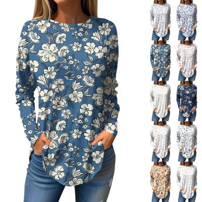 T-shirts pour femmes automne chemises décontractées à manches longues sweat-shirt vintage impression graphique haut pull