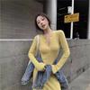 Street button knitted dress women's autumn new retro slim and thin long-sleeved hip-wrapped dress