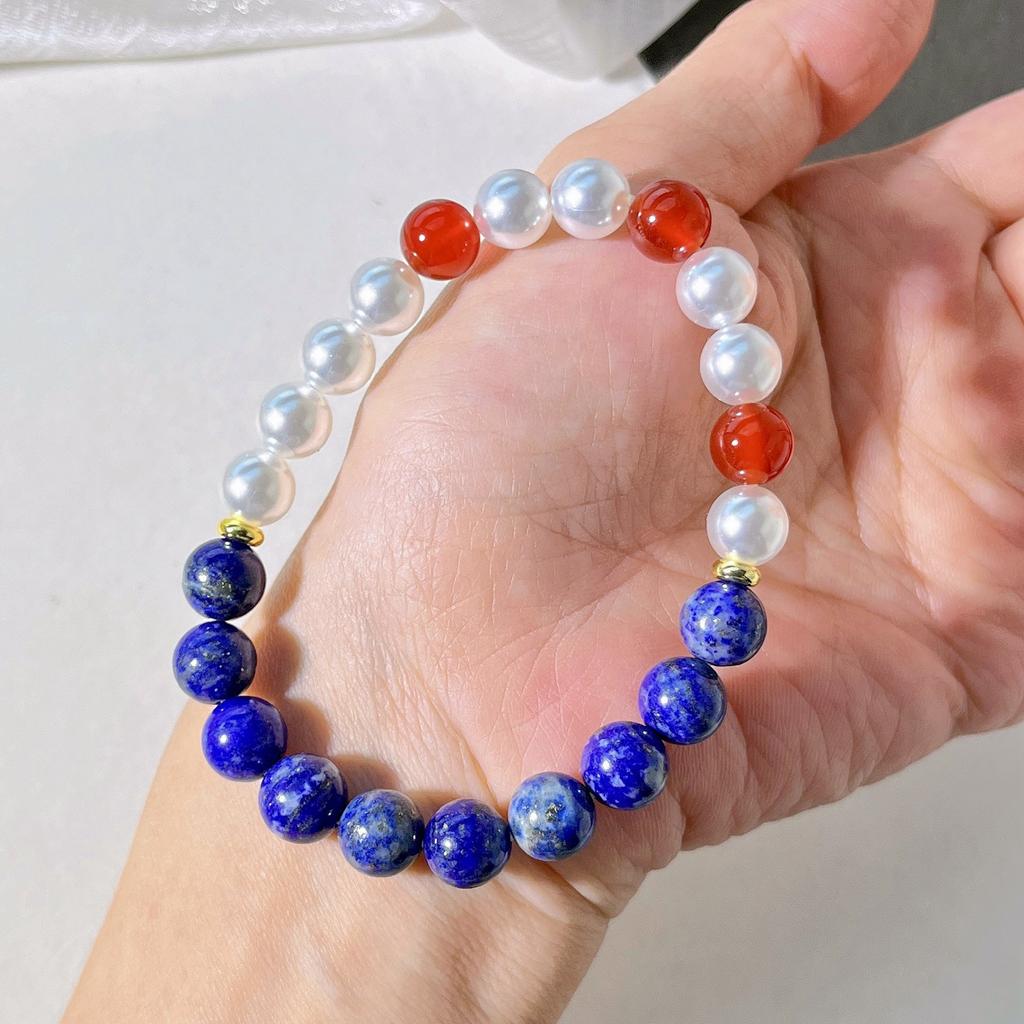 8Mm Natural Lapis Lazuli Chalcedony Artificial Crystal Pearl Design Bracelet Bracelet