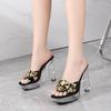 Fashion New 12CM Fashion Wedding Sexy Car Model Transparent Nightclub Crystal Square Head Non-slip Slippers Wedding Shoes