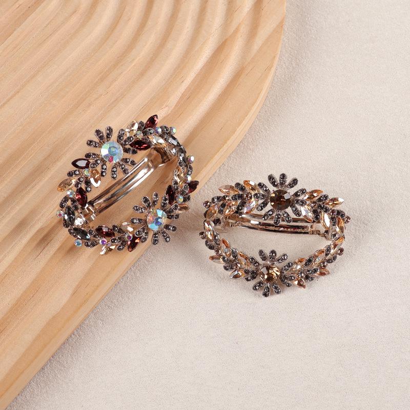 Korean Crystal Flower Hair Clip - Elegant Hollow Spring Barrette