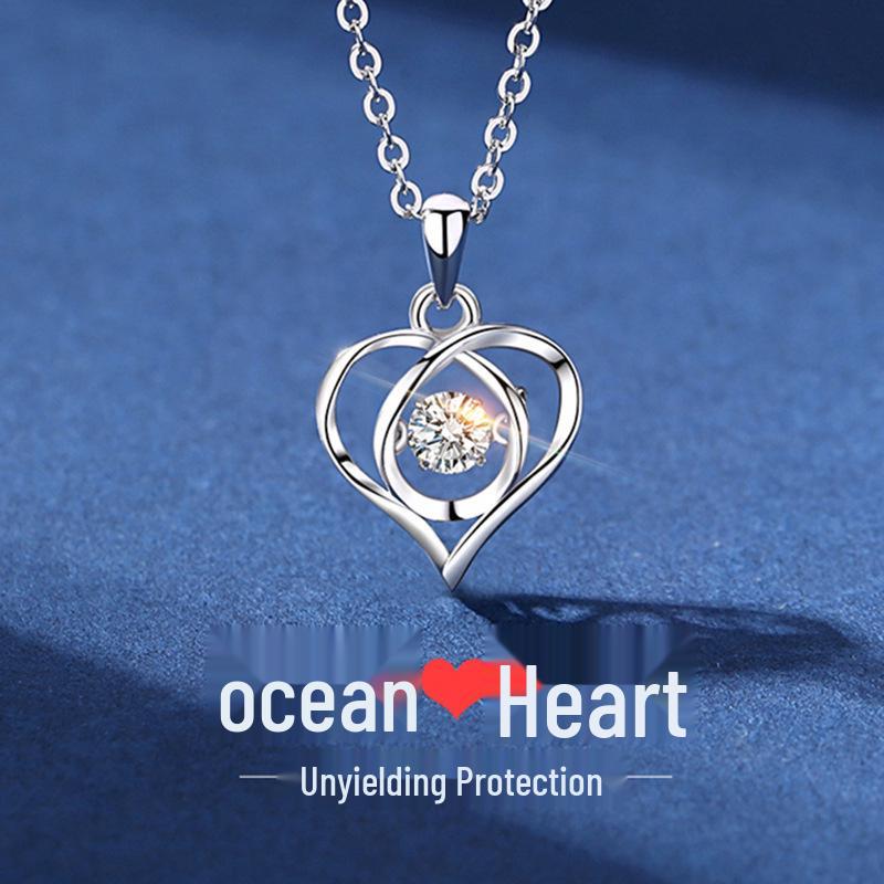 999 Sterling Silver Heart Pendant Necklace - Women's Luxury Clavicle Chain, Perfect for Christmas & Valentine's Day Gifts