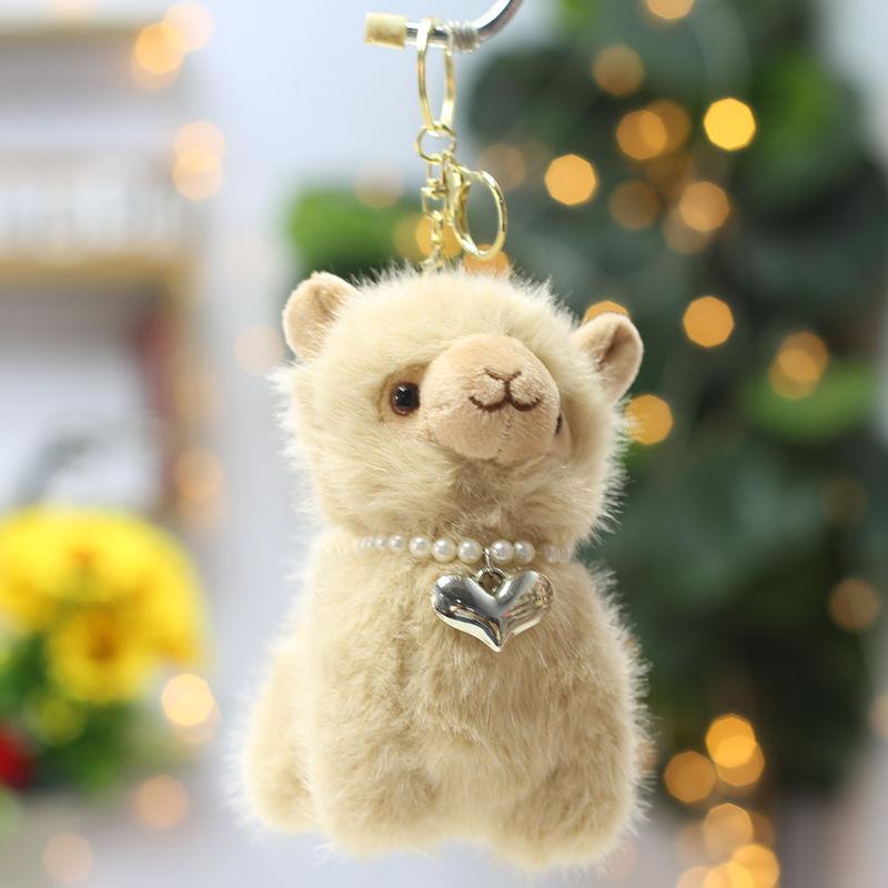 Fluffy Plush Alpaca Keychain with Vibrant Colorful Bells Cute Charm for Backpack Car Key Pendant