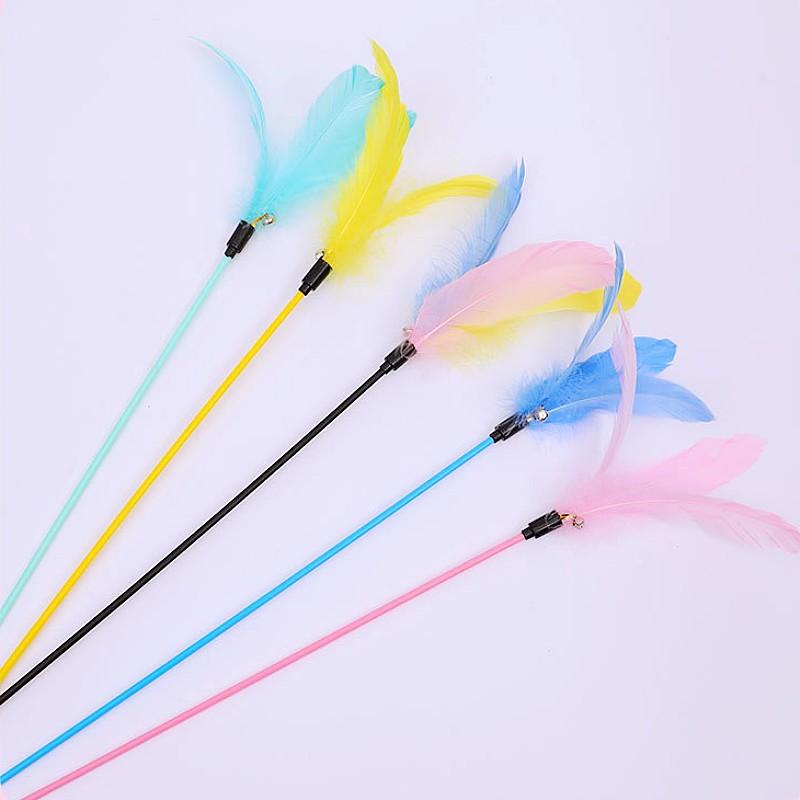 Cat Toy Feather Cats Teaser Stick Set Long Handle Cat Toys 5PCS Feather Sticks Bite-resistant Cats Toys with Bell Pet Products