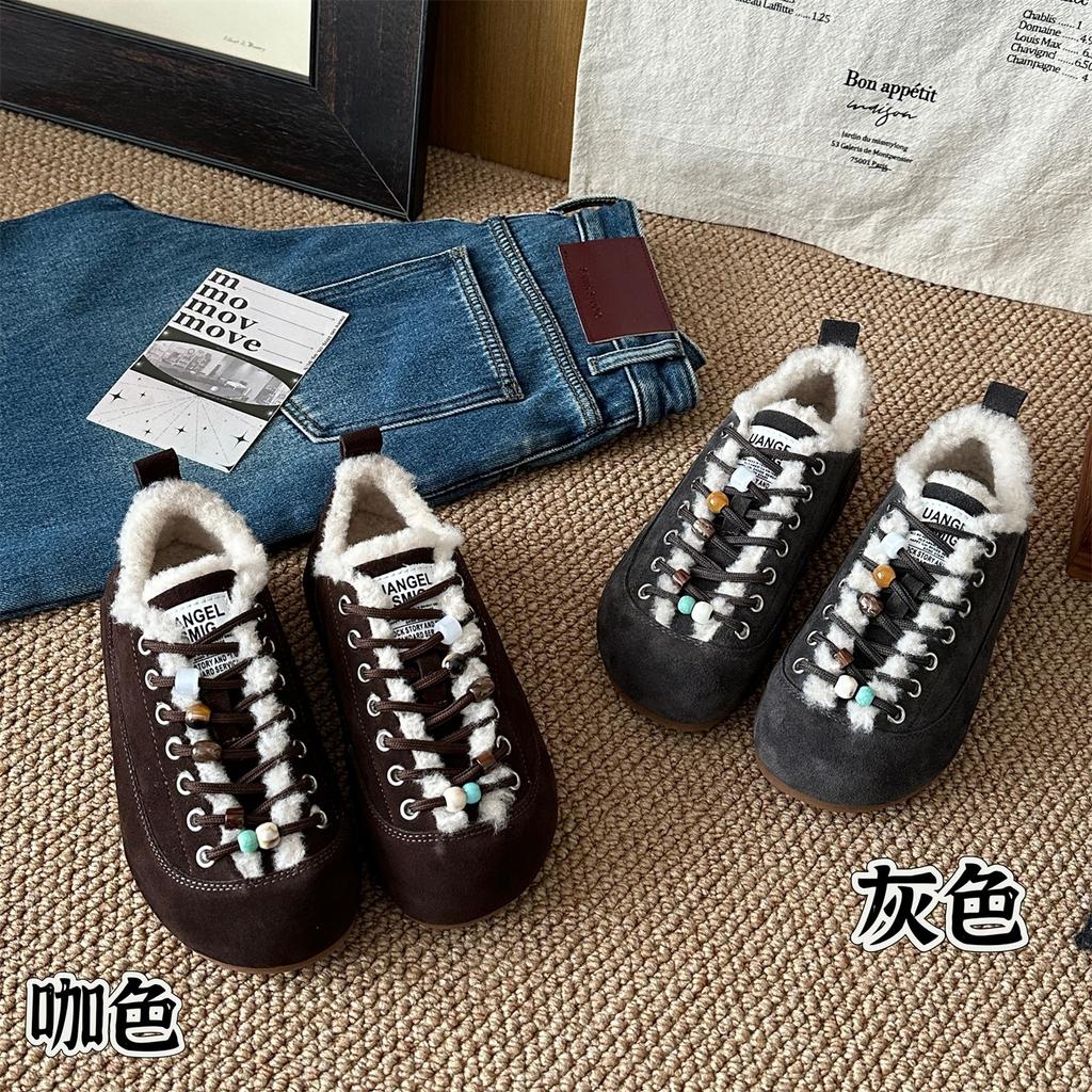 Winter New Retro Casual Velvet Board Shoes Wear Lazy Cotton Shoes with One Pedal and Round Head Versatile Shoes