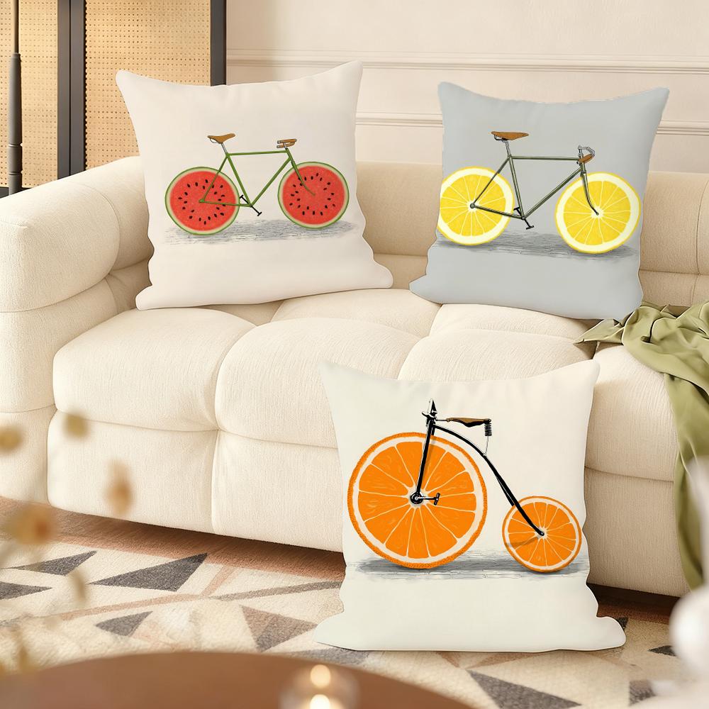 Fruit Orange Lemon Bicycle Cushion Cover Silky Short Plush Double-Sided Printed Pillow Case For Sofa All Seasons Home Decor Gift