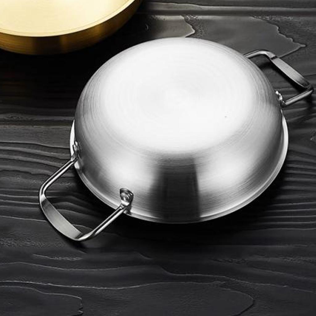 Dual Loop Handle Frying Pans 1350ML Thicken Stainless Steel Flat Bottom Skillet for Cooking Seafood