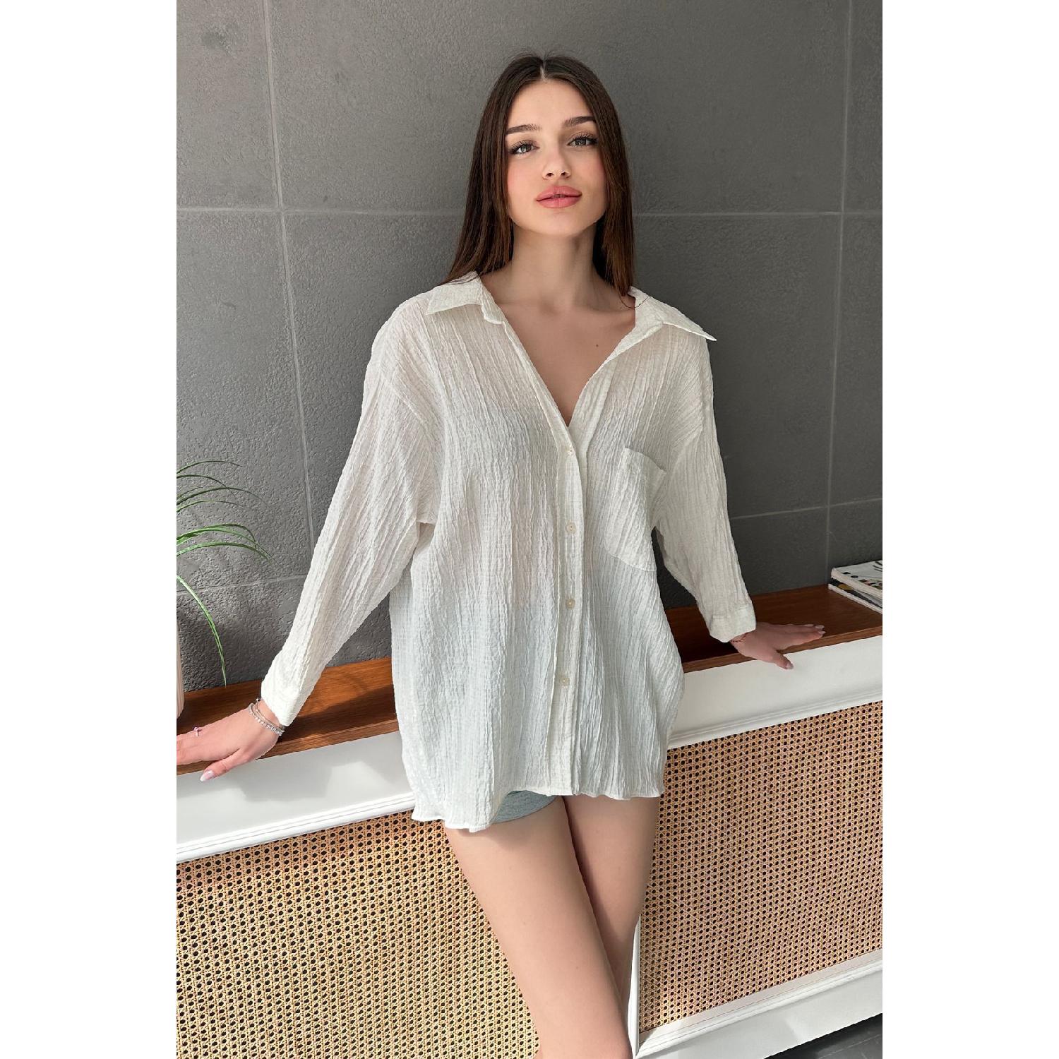 

Объемная мятая льняная рубашка с заниженными плечами Standart белый