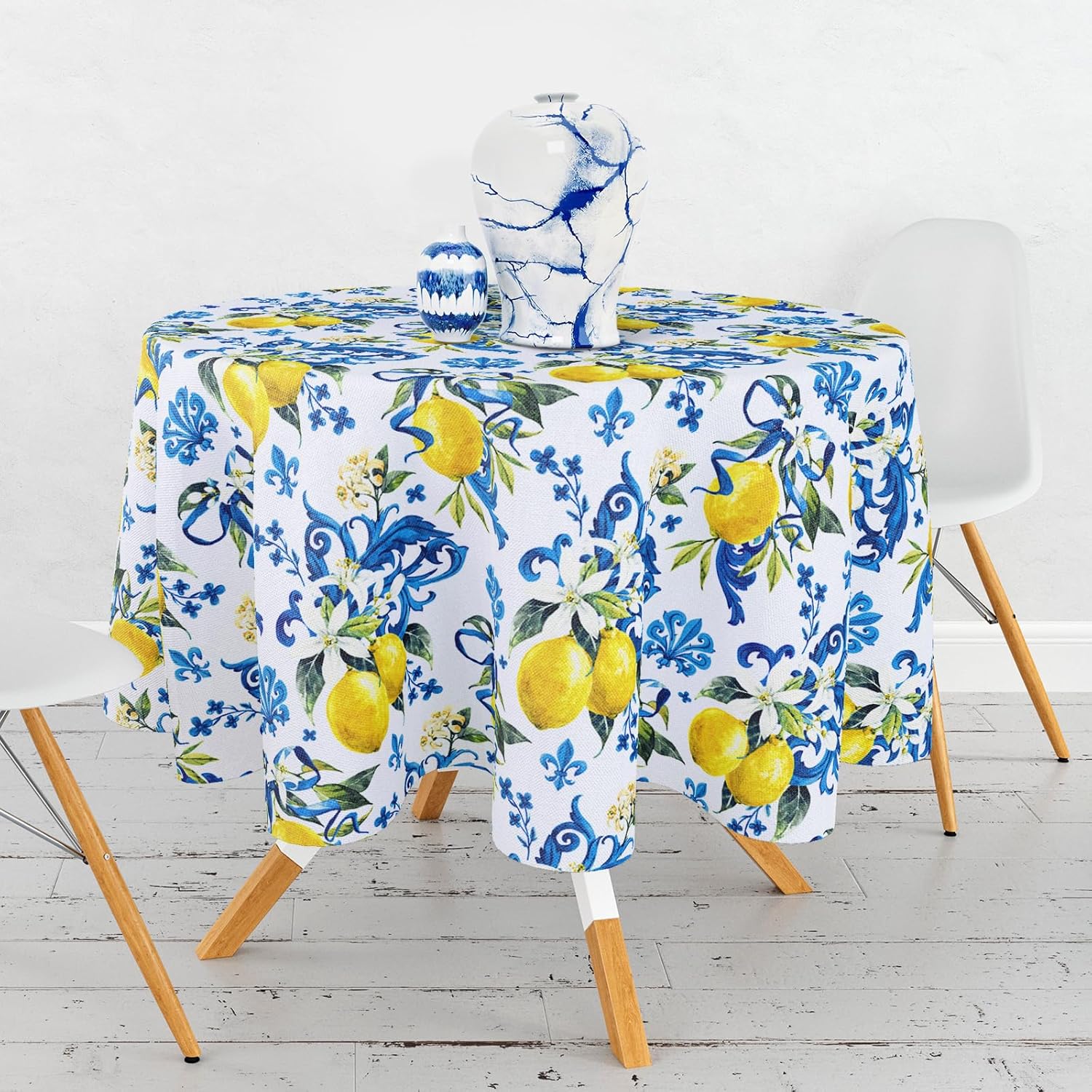 

Lemon Round Tablecloth Italian Lemons Fabric Table Cloth Washable Spring Summer Table Cover Diameter 150CM