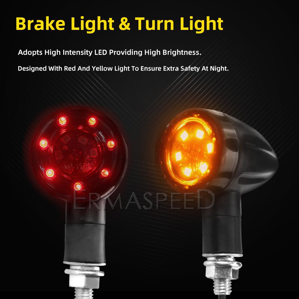 2/4Pc Universal 8mm Motorcycle LED Turn Signals Stop Brake Lights Bullet Amber Red Motorbike Indicators Scooter Front Rear