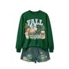 Womens Casual Fashion Bow Sweatshirt Printed Loose Fit Round Neck Long Sleeve Top
