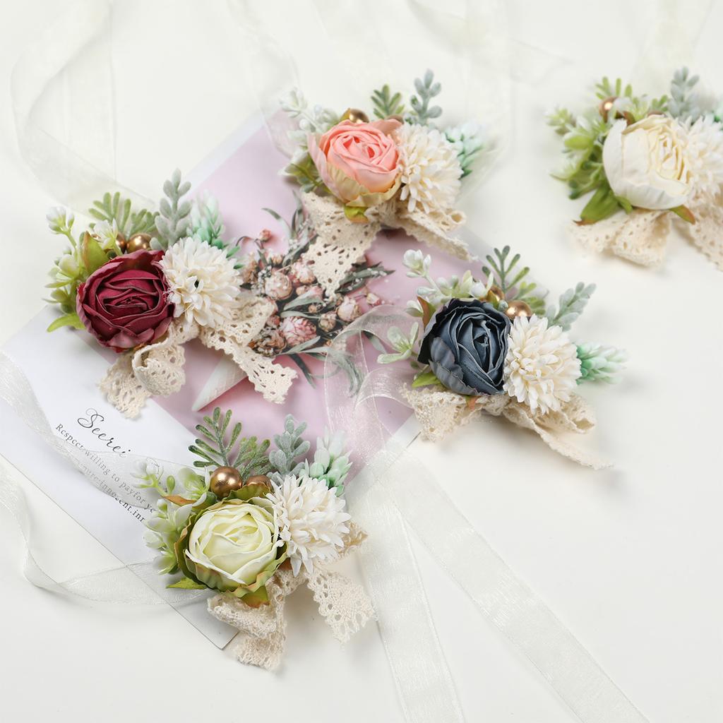 Wrist Corsage Bridesmaid Sisters Wedding Party Handmade Flower Artificial Silk Rose Bracelet Flowers Wedding Dancing Party Decor