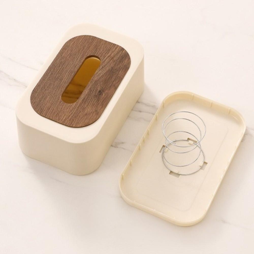 Wooden Cover Tissue Box Plastic Spring Mechanism Toilet Paper Holder Waterproof Removable Paper Towel Organizer Living Room