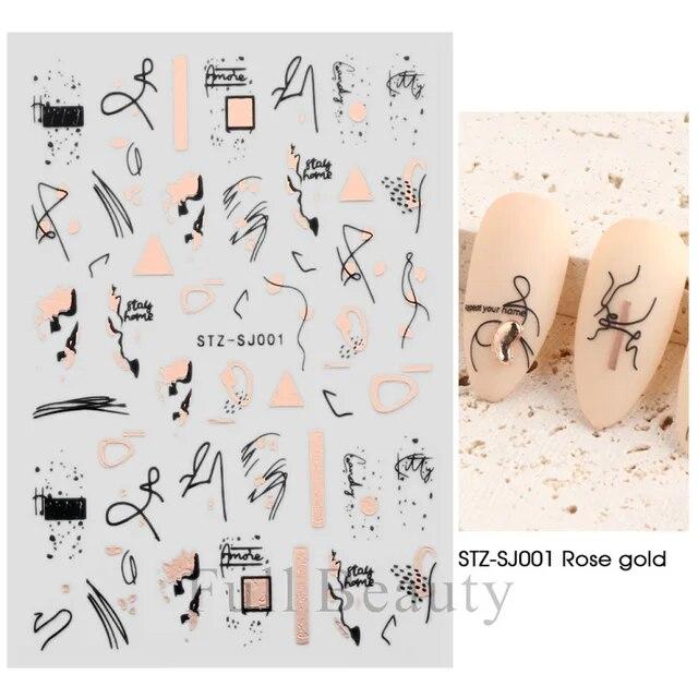 Lily Flower Geometric 3D Nail Stickers Maple Leaves Lines Nail Art Adhesive Sliders Red Berries Decals Decoration PPSTZ-SJ027
