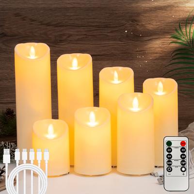 Fernbedienbare LED Stumpenkerze USB-C Wiederaufladbar Atmosphärenlicht & Timer Für Hochzeitsfeier Gelbe LED Nachttischlampe Teelicht