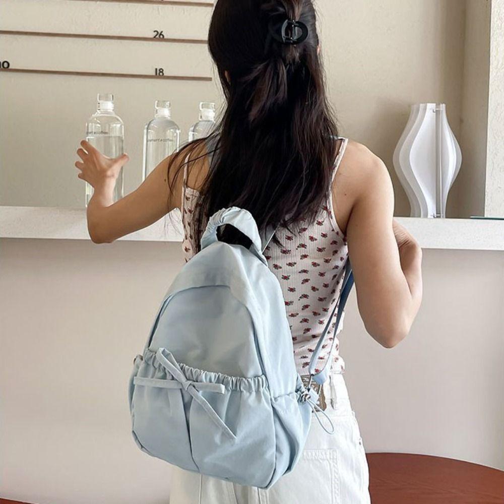 Handbag Nylon Backpack Korean Style Shoulders Bag Cute Bow Backpack  Office Worker