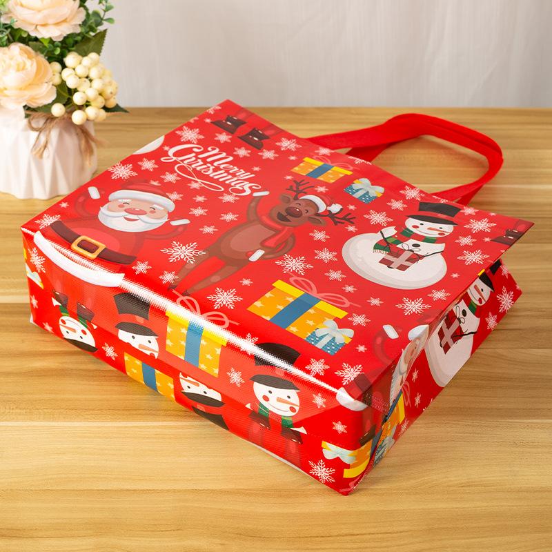 Tote Bags Santa Elk Snowflake Tote Bags  Thickened Non-woven Printed Waterproof Bags Christmas Gift Bags Christmas Decoration