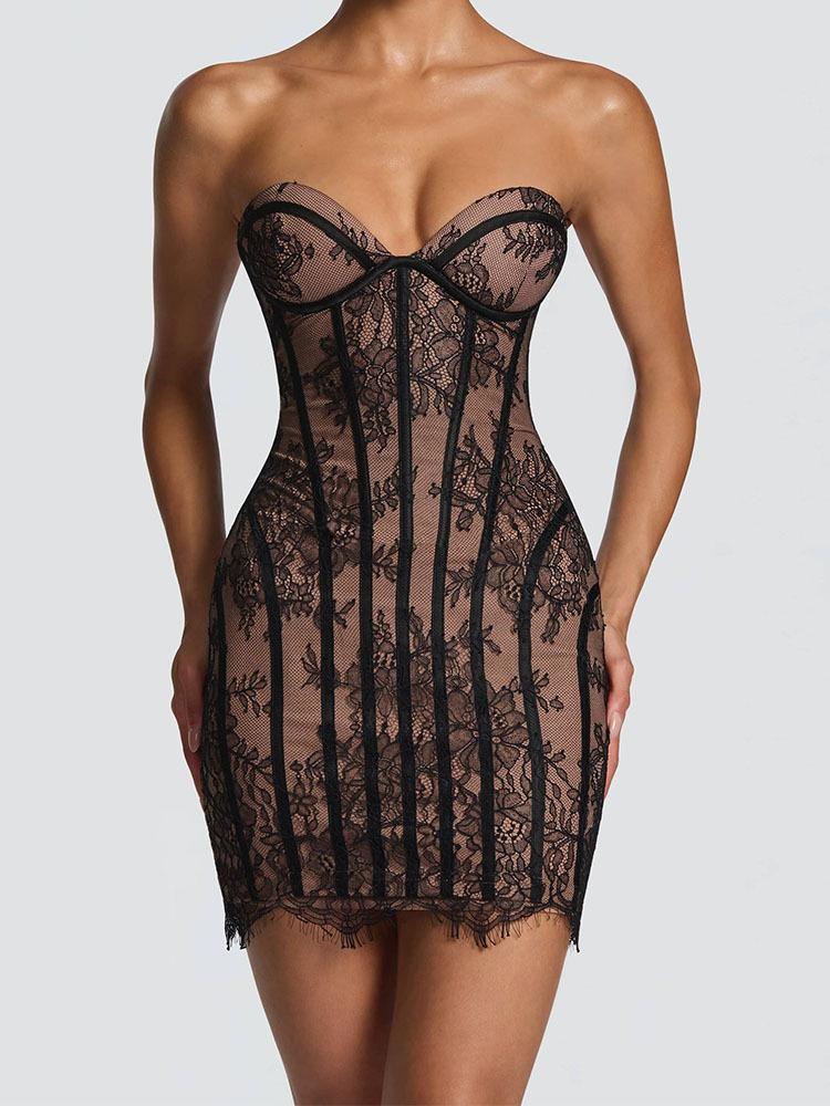 European and American Slim-fit New Lace Chest-wrapped Hip Skirt INS Party Spot Lace-up Dress
