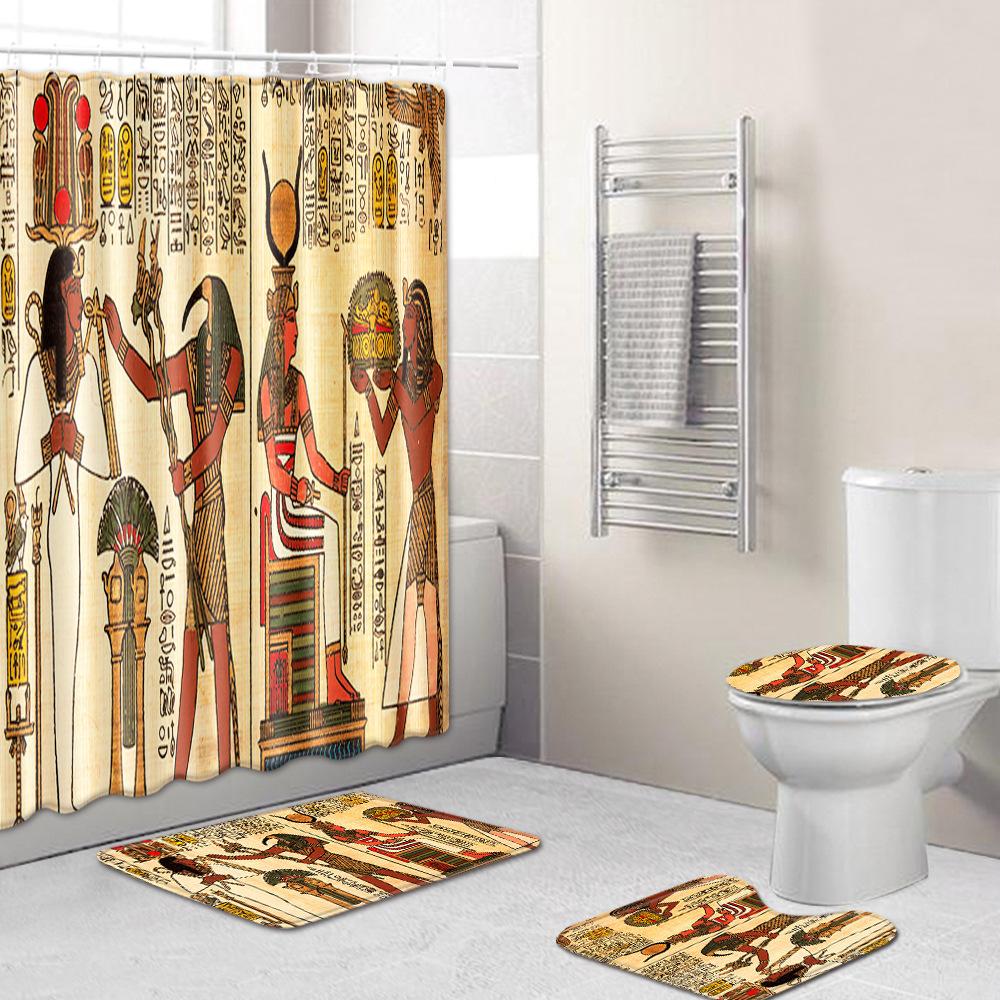 Shower Curtain Floor Mat Set African Woman E-Commerce Bathroom Carpet