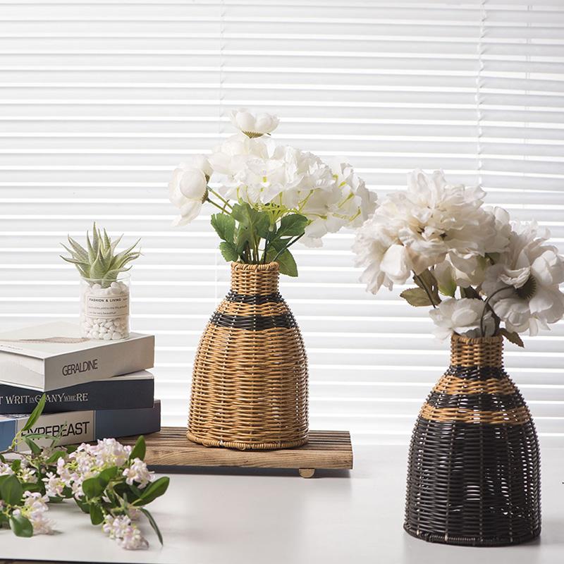 Hand-Woven Vintage Premium Vase Living Room Decor Faux Rattan Flower Vase Home Decor