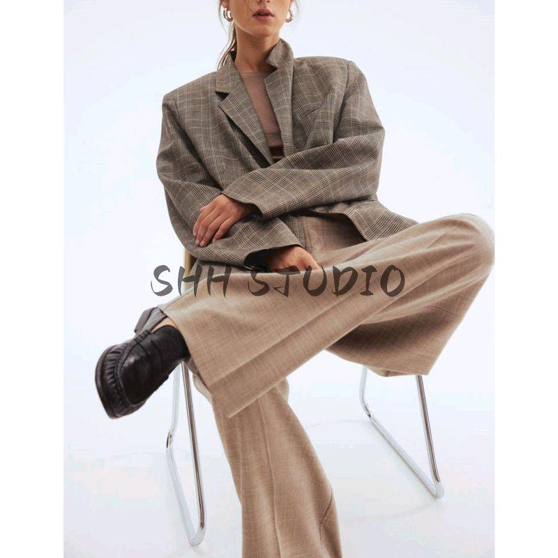 New Fall Women's Clothing Work Clothing Flat Lapel Collar V-neck Single Breasted Linen Blend Casual Suit 1293033