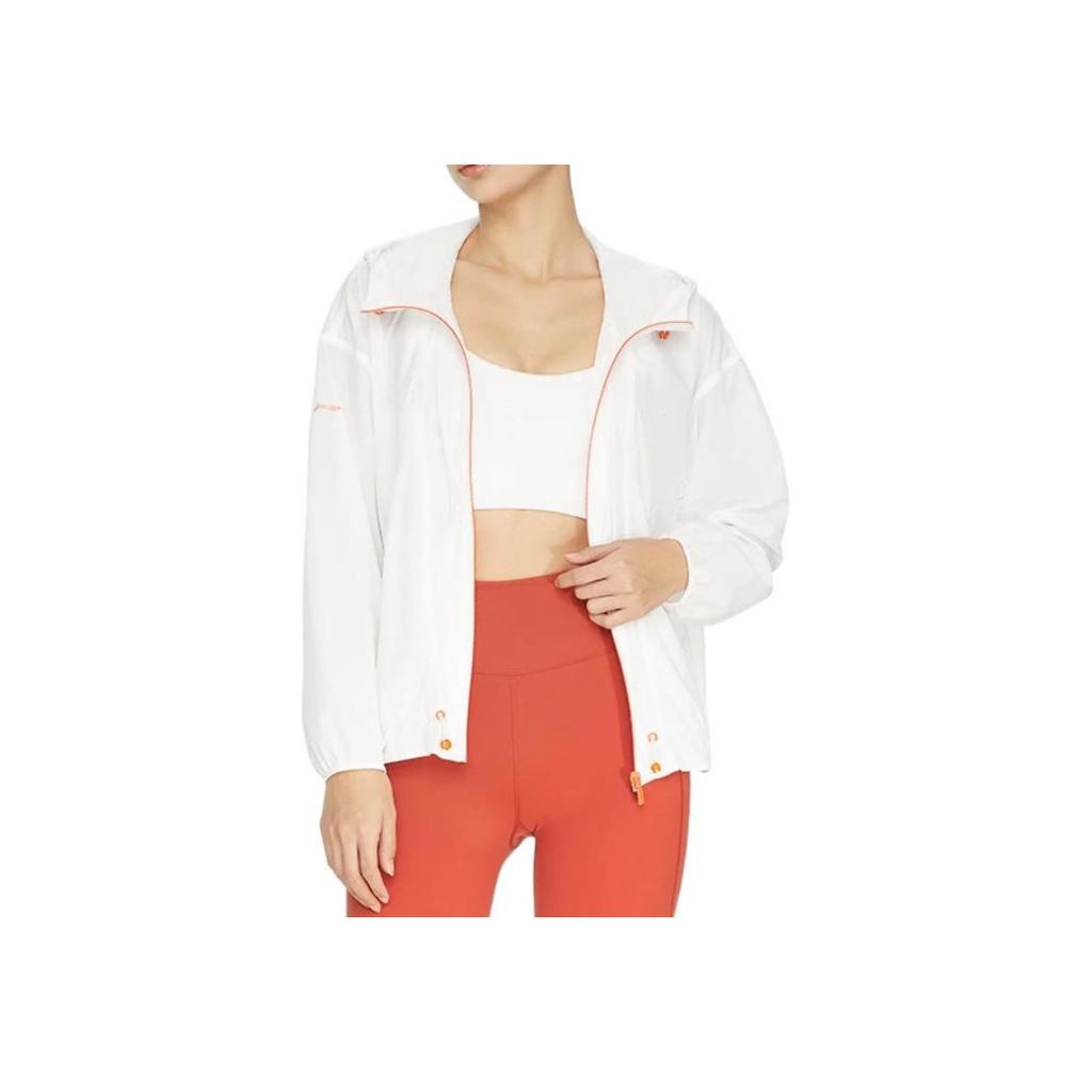 Li Ning Einfarbige Kapuzen-Windjacke mit Reißverschluss Damen Oberbekleidung Weiß AFDS378-7