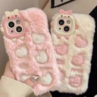 Autumn and Winter Embroidered Plush Suitable for IPhone 16 Mobile Phone Case Creative Love Apple 15pro Anti-fall I14 Protective Case