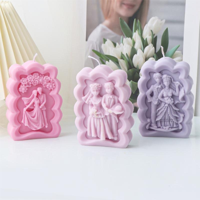 Elegant Marriage Frame Silicone Molds Reusable Bride and Grooms Themed Frame Silicone Candle Molds for Home Decoration