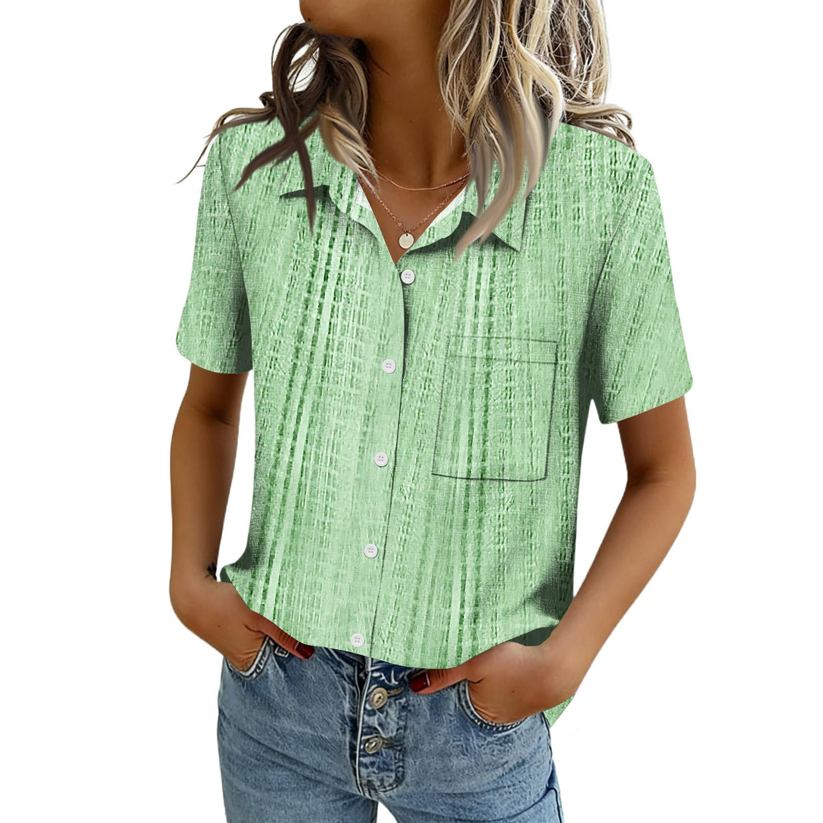 

Women Blouses Short Sleeve Button Down Shirts Business Casual Dressy Work Tops Summer Spring Clothes XL