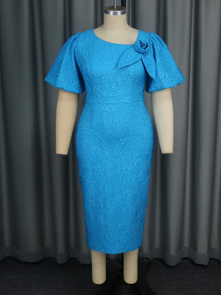 AOMEI Rochii Elegante pentru Femei pentru Petrecere de Seară Până la Mijlocul Gambei Gât Rotund Mâneci Bufante Scurte Imperiu Flori 3D Mulate Jacquard Ținute