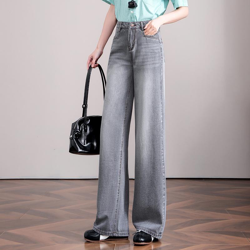 

Trendy High-Waisted Gray Straight-Leg Jeans - 2026 Spring Collection, Casual and Loose Fit. 4XL деревне вугілля/сірий колір