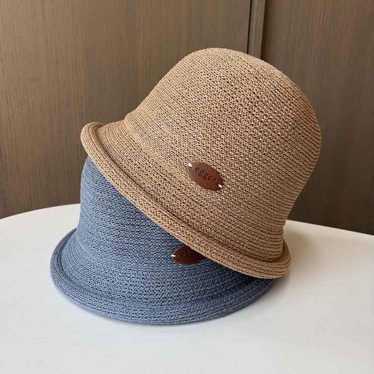 Women's Summer New Sunscreen Thin Crimped Knitted Basin Hat Dome Small Edge Bucket Hat Fashionable Versatile Beach Sun Hat