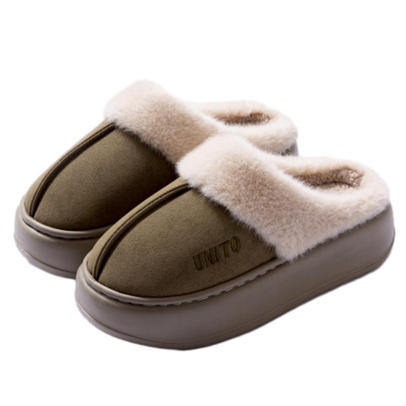 Fashion Litfun Plush Lining Women's Slippers Slip On Thick Bottom Slides Anti-slip Indoor Cotton Slides Furry Cozy Warm Outdoor Slippers