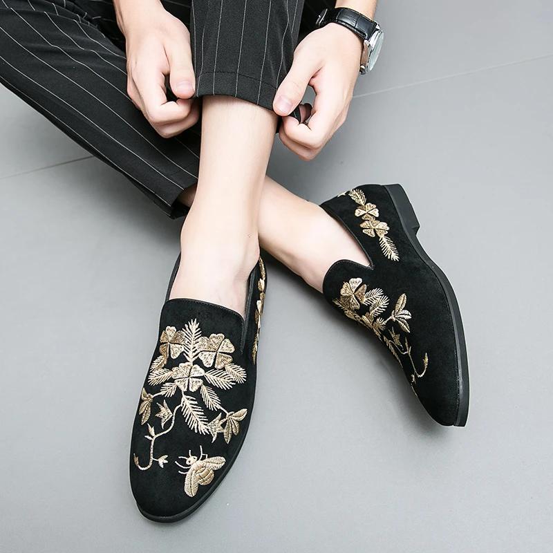 Fashionable Men  Handmade Embroidered Lefu Sole and Formal Shoes Luxury Party Designer PU Shoes Black Size 38-48 Men  Shoes