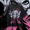 Pink Anime Graphic Tee, Gothic Manga Streetwear Shirt, Vintage Wash Grunge T-Shirt, Alt Y2K Aesthetic Clothing, Oversized Unisex Goth Tee