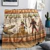 1PC Custom Name Golden Egyptian Pharaoh Patterned Flannel Blanket Suitable For All Seasons for Home Decor Warmth and Comfort Gifts Holiday Present_lx